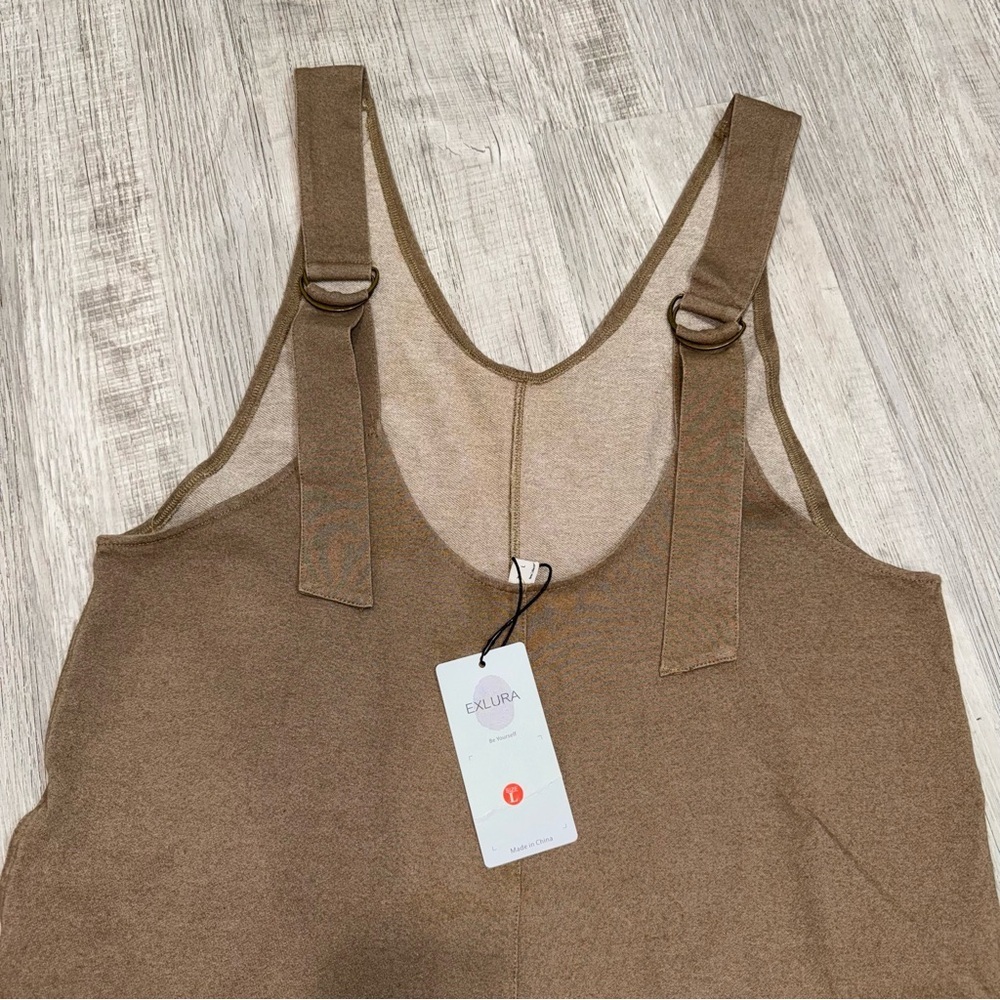 EXLURA JP052 Womens Brown Sleeveless Jumpsuit Wide Leg Casual Pockets Size L - Picture 4 of 12